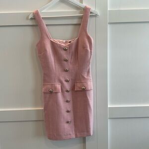 Bardot Pink Mini Dress with Button Detail